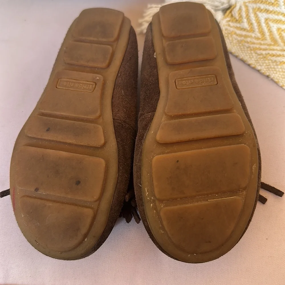 Stride Rite Keller Toddler Girls 9M Brown Suede Moccasins Pink Beaded Fringe